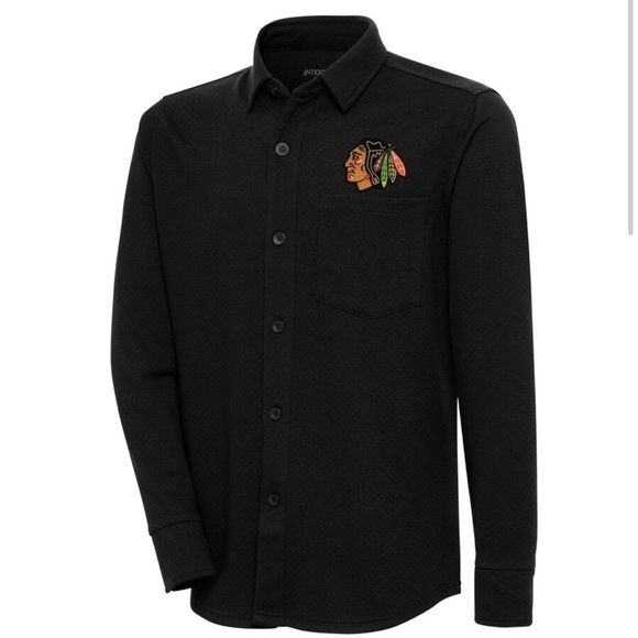 CHICAGO BLACKHAWKS black logo shadier button down shirt NWT - Picture 1 of 6
